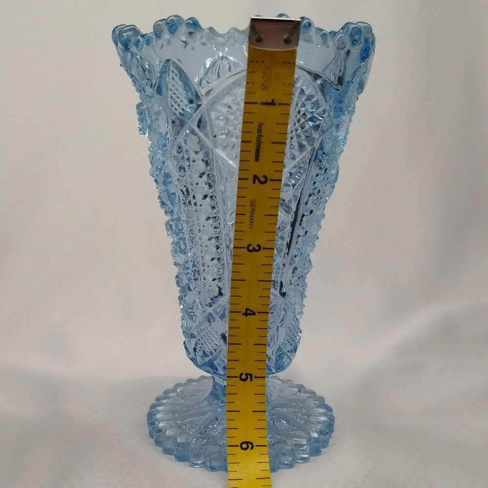 Imperial Glass Blue Octagon Hobstar 536 Footed Vase Art Deco 1930s Vintage